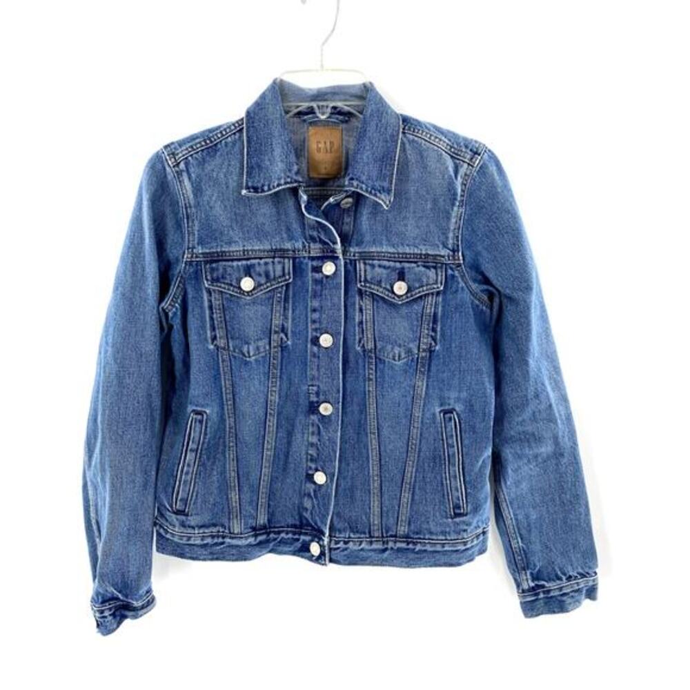 Gap Womens Denim Jean Trucker Jacket Y2K‎ Blue Button Front Size S Cotton